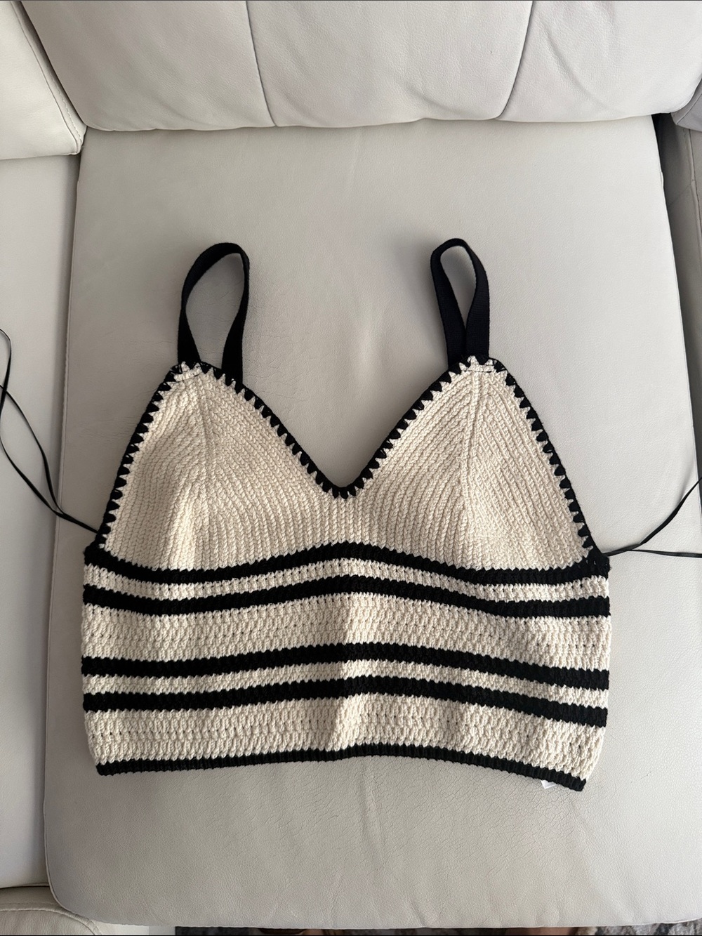 Primark Black and Cream Striped Crochet Tank